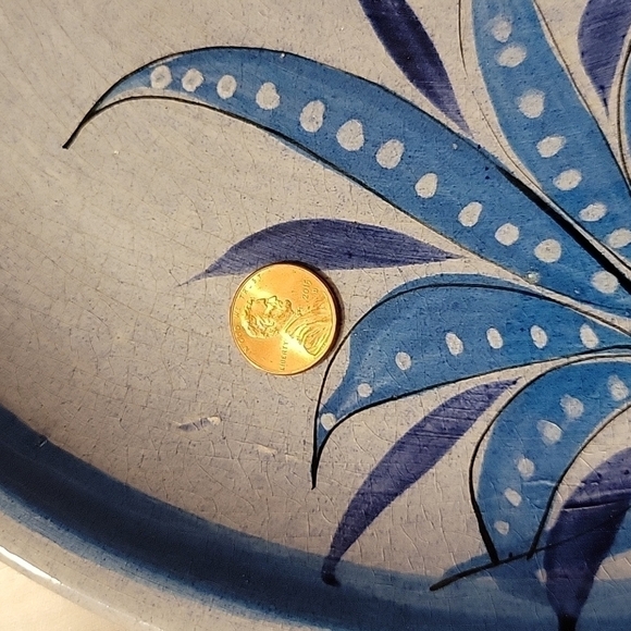 Vtg, Tonala Mexican Folk Art, Large Serving Plate, Bird, Blue, Artist Signed - Picture 7 of 12